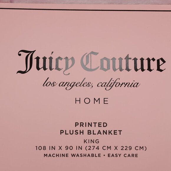 Juicy Couture King Size Printed Plush Blanket 108X90" Polyester Pink Crown Logo - Picture 2 of 11